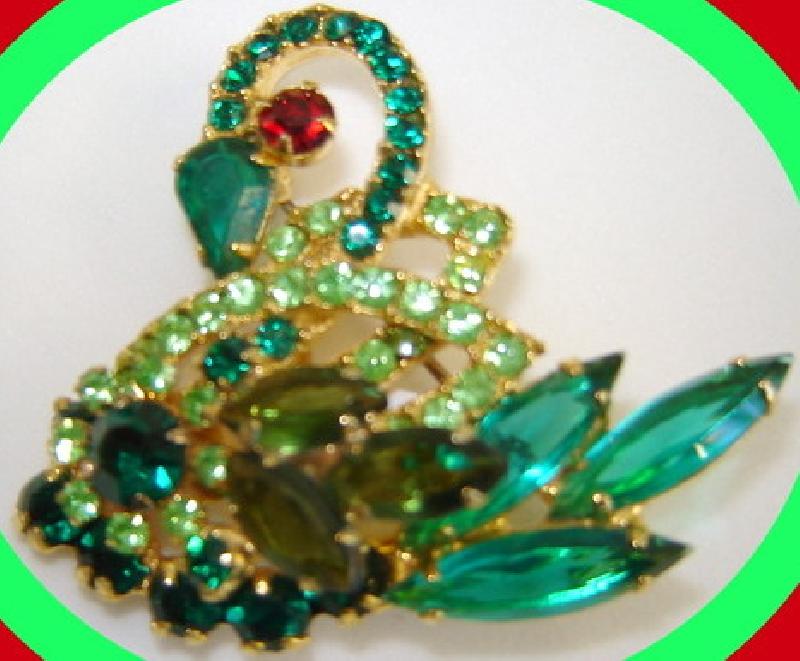 Front view of Green Navettes Brooch