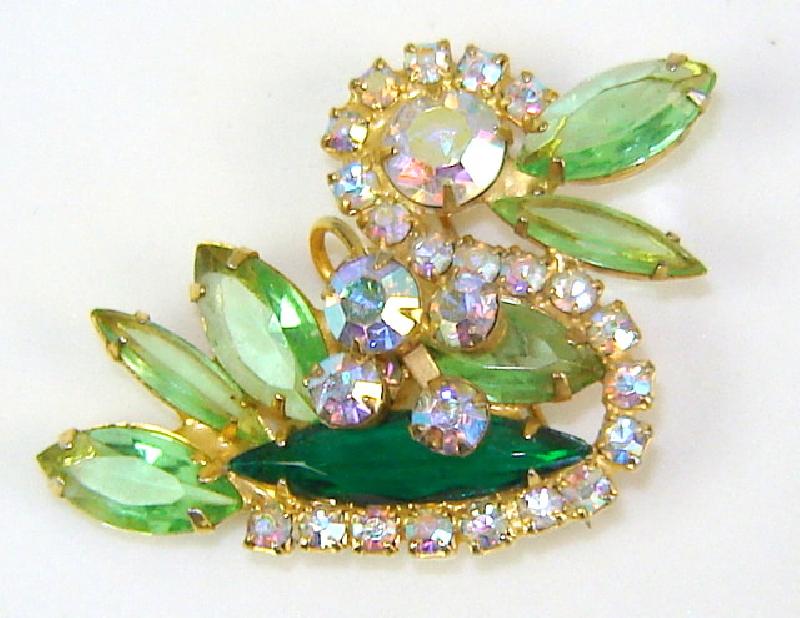 Front view of Green Navettes Brooch