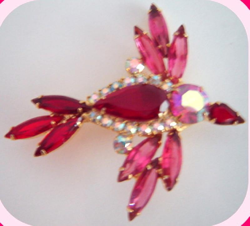 Front view of Pink Navettes Brooch