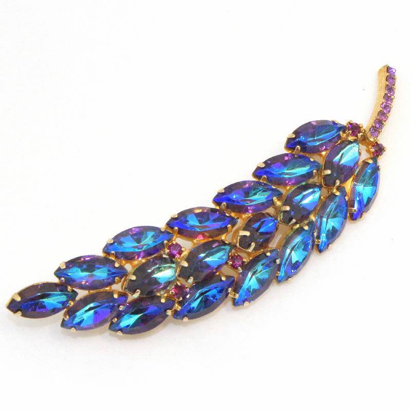 Front view of Purple (cardinal) Navettes Multi-Color/Shaded Brooch