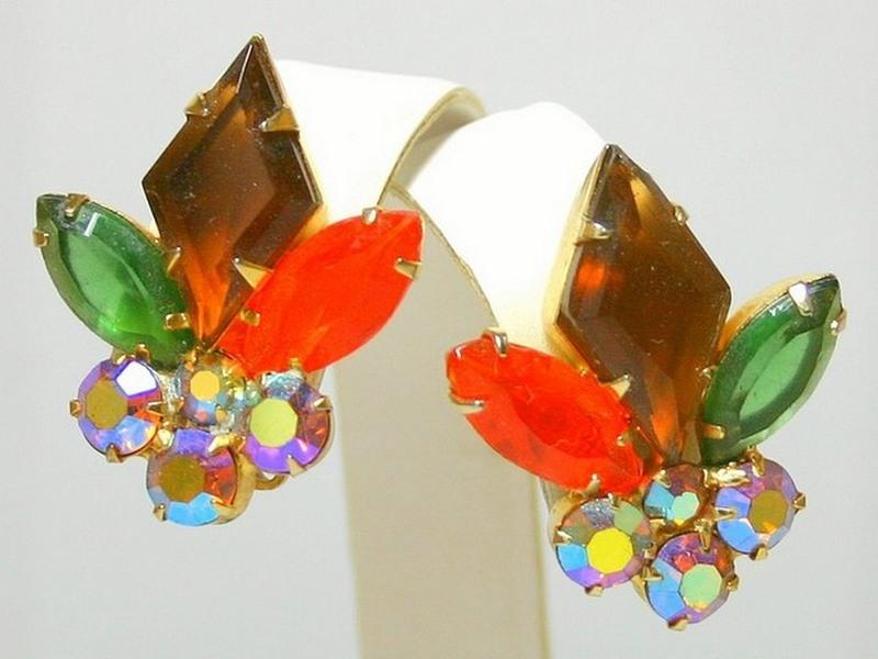 Front view of Multiple Colors Diamond Earrings Clip