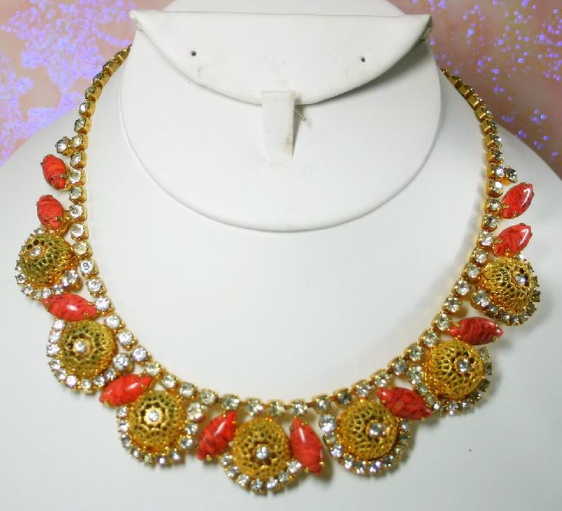 Front view of Orange Navettes Necklace