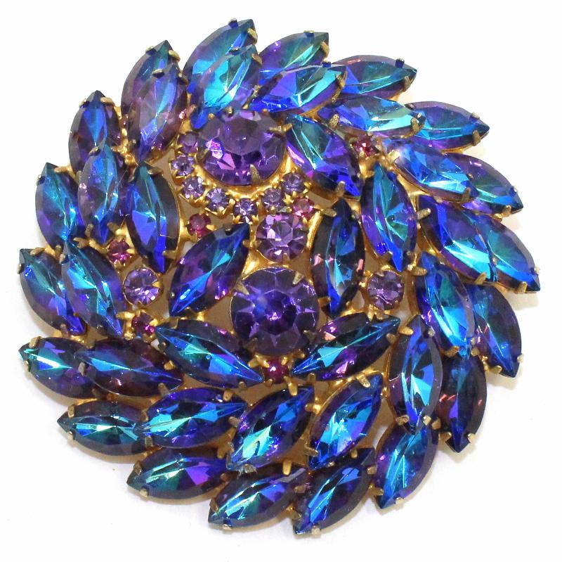 Front view of Purple (cardinal) Navettes Multi-Color/Shaded Brooch