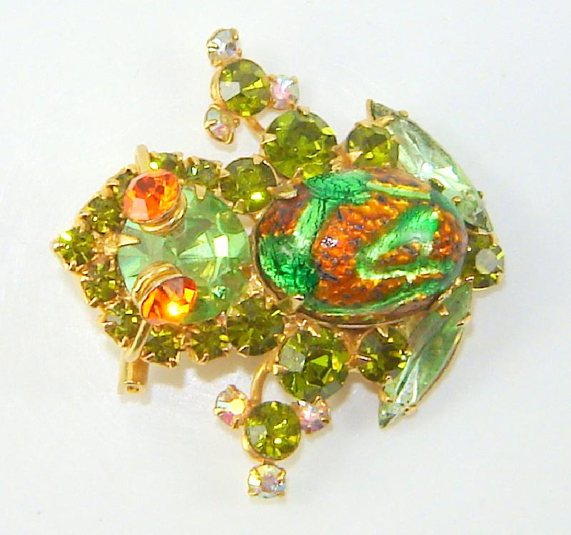 Front view of Green Cabochons Multi-Color/Shaded Brooch