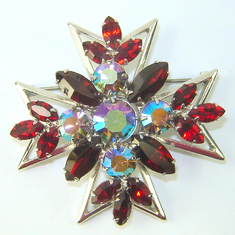 Front view of Red Navettes Pin Pendant