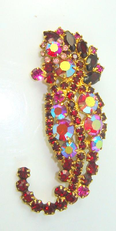 Front view of Red Navettes Brooch