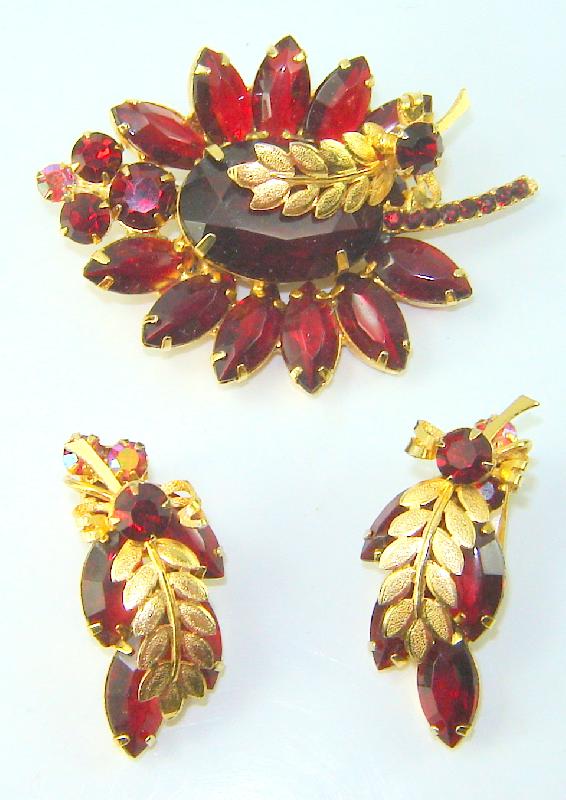 Front view of Red Navettes Brooch