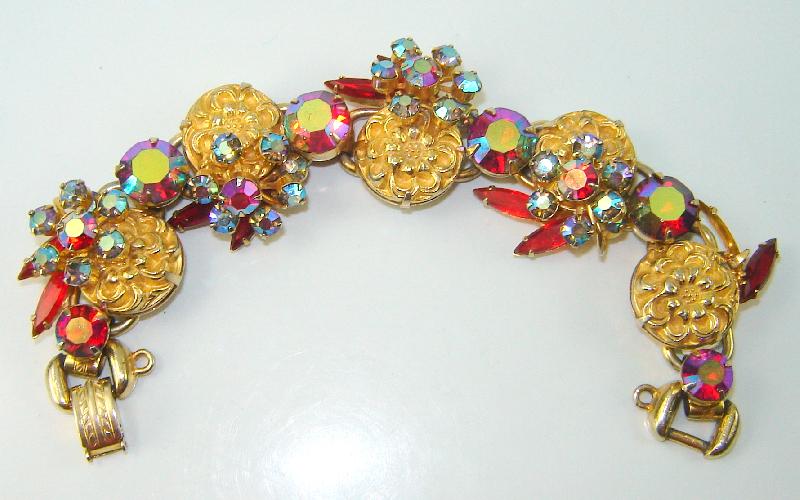 Front view of Red Navettes Bracelet 5 Link