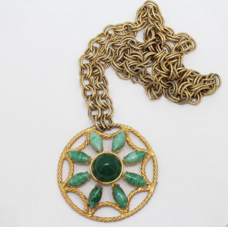 Front view of Green Cabochons Striped Pendant