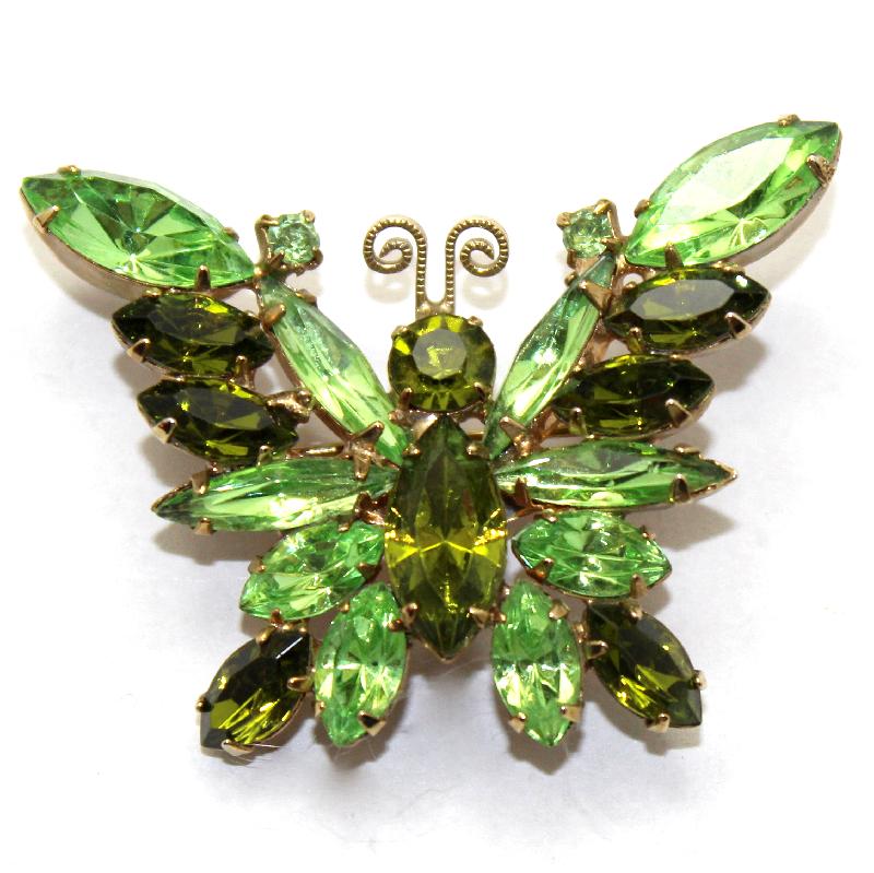 Front view of Green Navettes Brooch