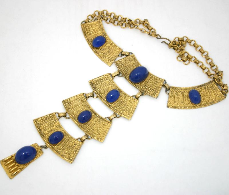 Front view of Blue Cabochons Plastic Necklace