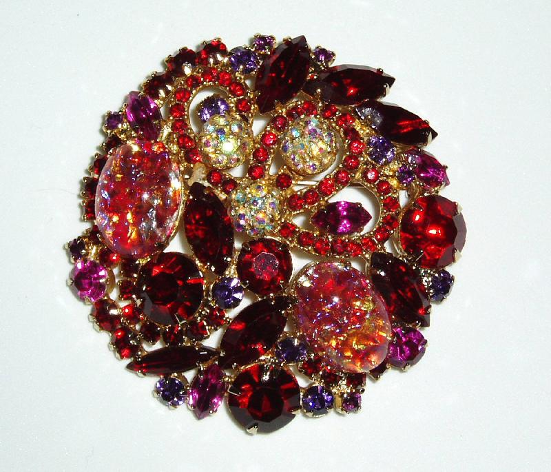 Front view of Red Cabochons Multi-Color/Shaded Brooch