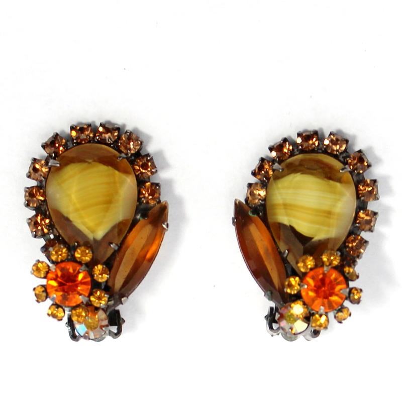 Front view of Topaz Pear Givre Earrings Clip