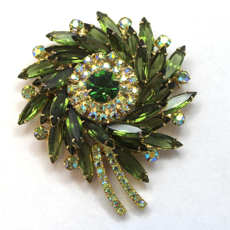 Front view of Green Navettes Brooch