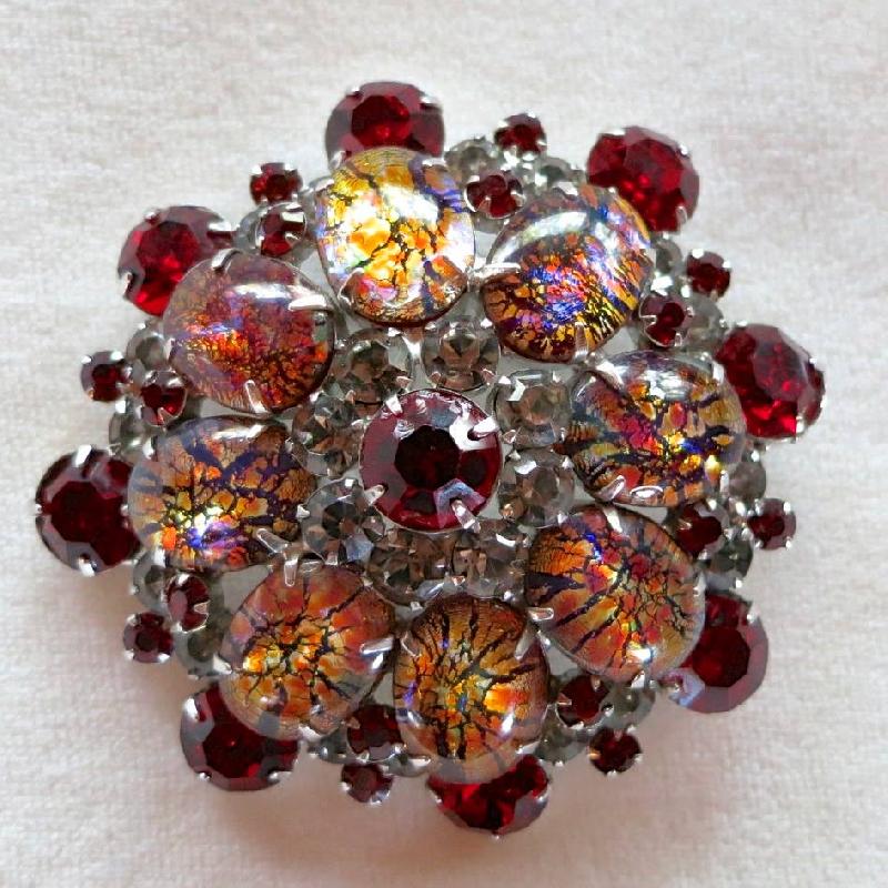 Front view of Red Cabochons Multi-Color/Shaded Brooch