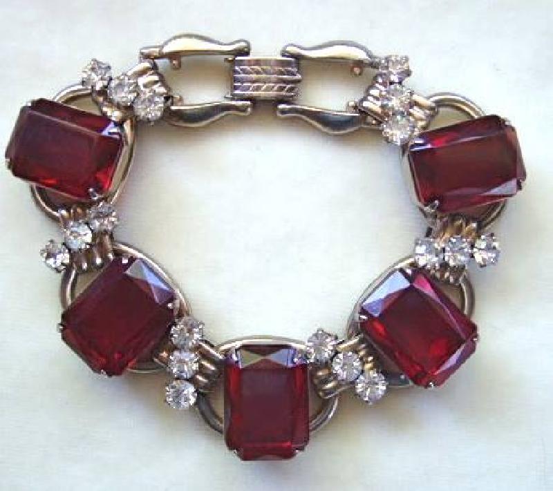 Front view of Red Emerald Cut Bracelet 5 Link