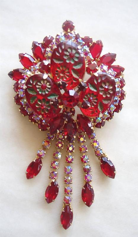 Front view of Red Cabochons Molded/Cut Pin Pendant