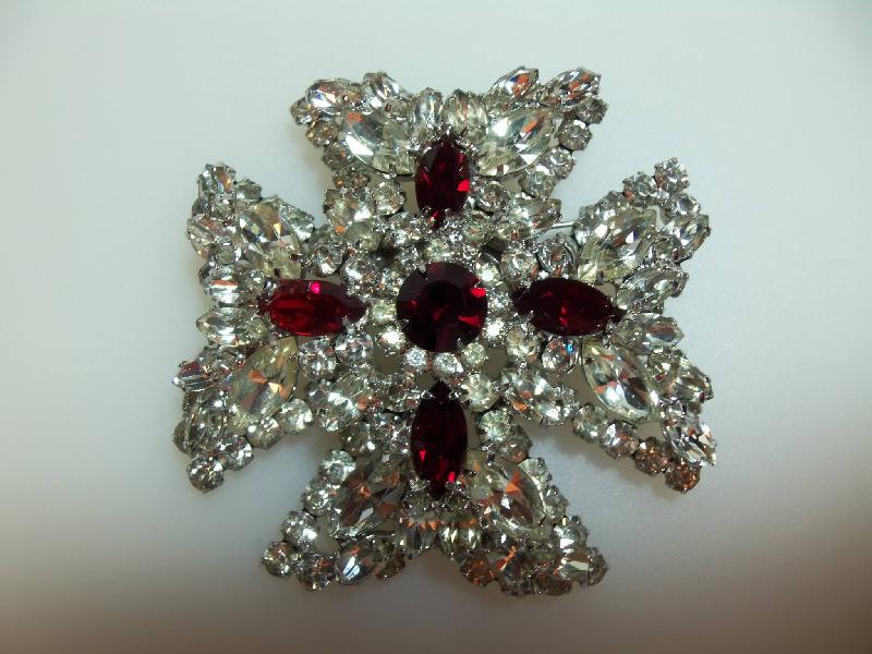 Front view of Red Navettes Brooch