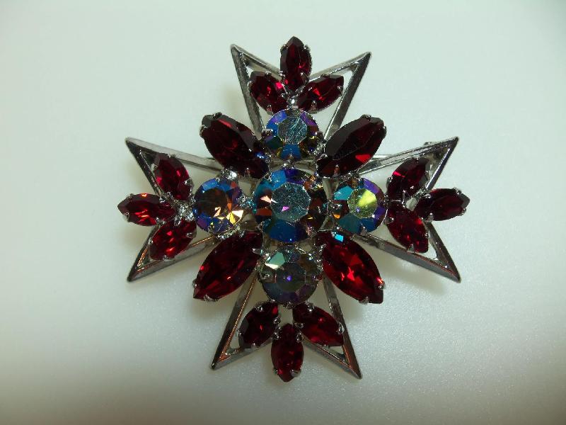 Front view of Red Navettes Brooch