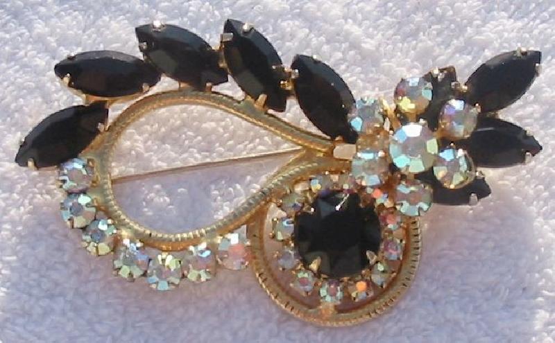 Front view of Black (jet) Navettes Brooch