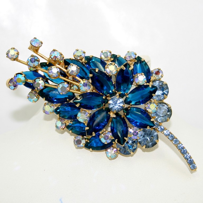 Front view of Blue Navettes Brooch