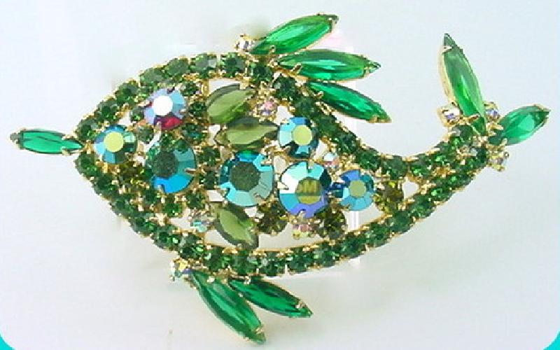 Front view of Green Navettes Brooch