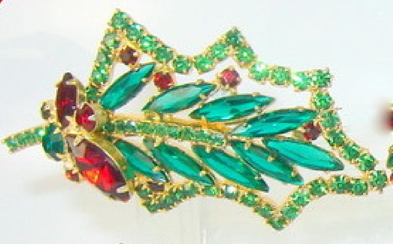 Front view of Green Navettes Brooch