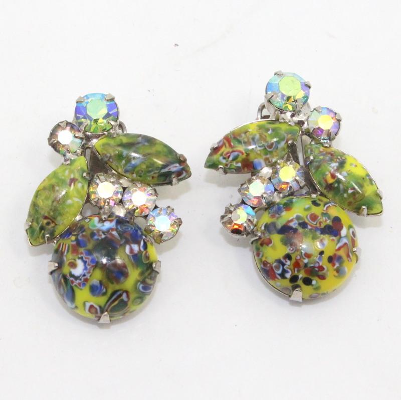 Front view of Yellow Navettes Spotted Earrings Clip