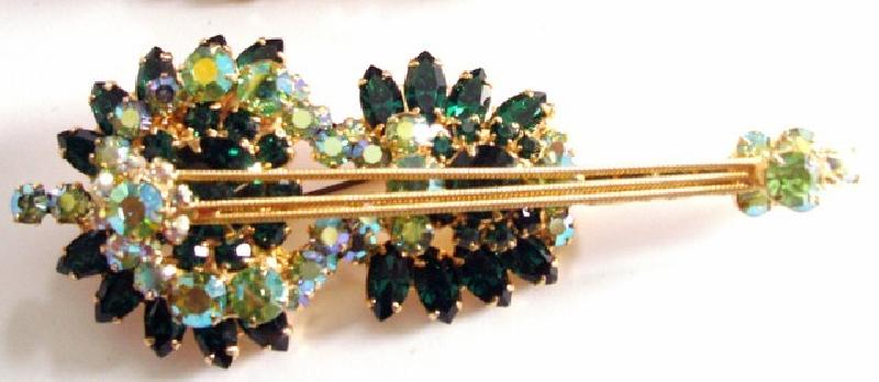 Front view of Green Navettes Brooch