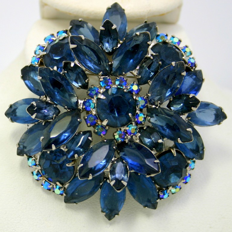 Front view of Blue Navettes Brooch