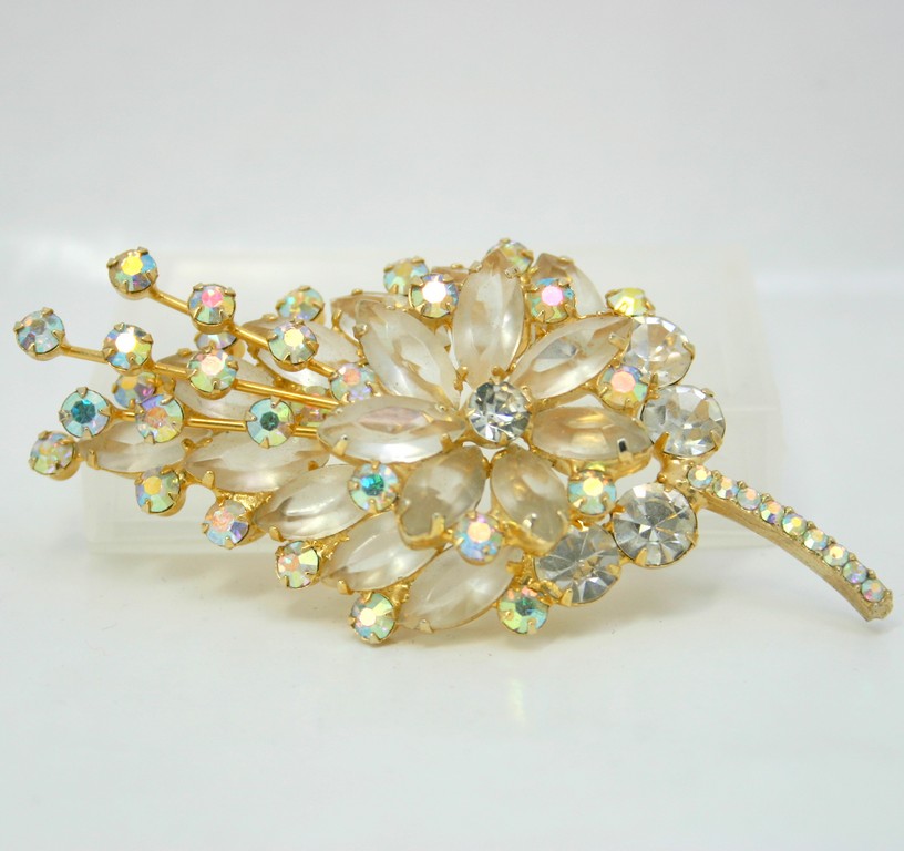 Front view of Clear Navettes Frosted Brooch