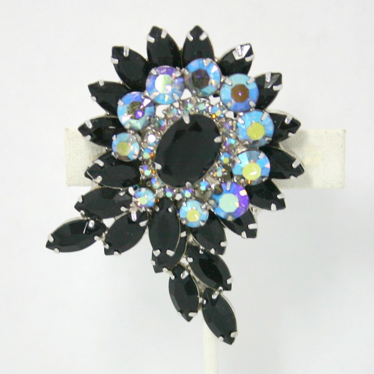 Front view of Black (jet) Navettes Brooch