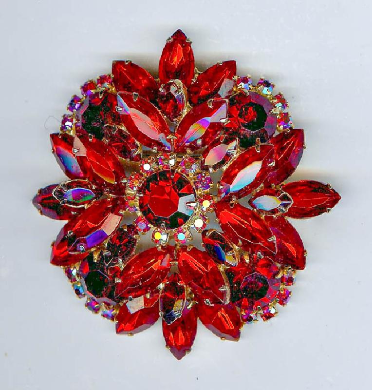 Front view of Red Navettes Brooch