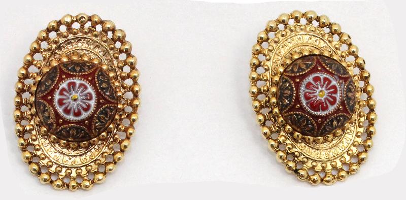 Front view of Red Cabochons Molded/Cut Earrings Clip
