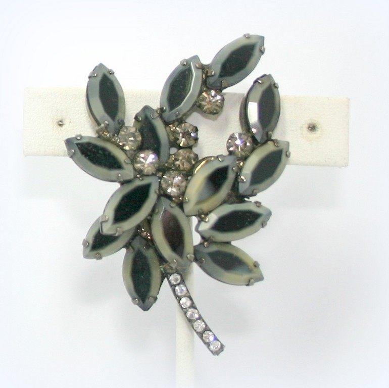 Front view of Black (jet) Navettes Multi-Color/Shaded Brooch