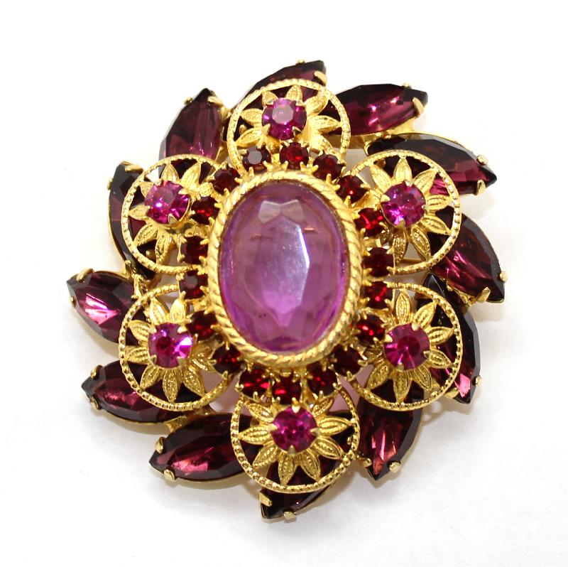 Front view of Purple (cardinal) Oval Brooch