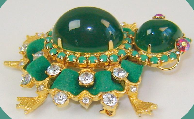 Front view of Green Cabochons Brooch