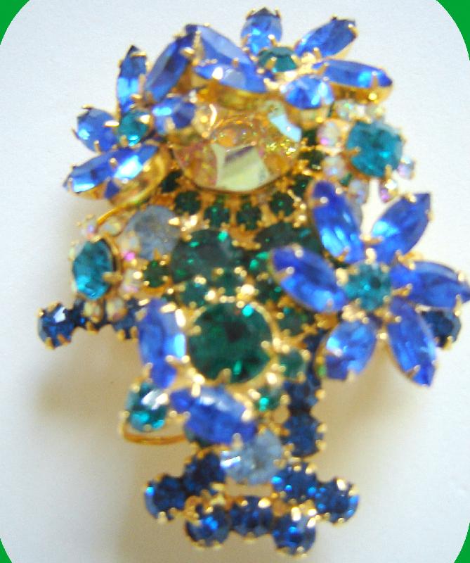Front view of Blue Navettes Brooch
