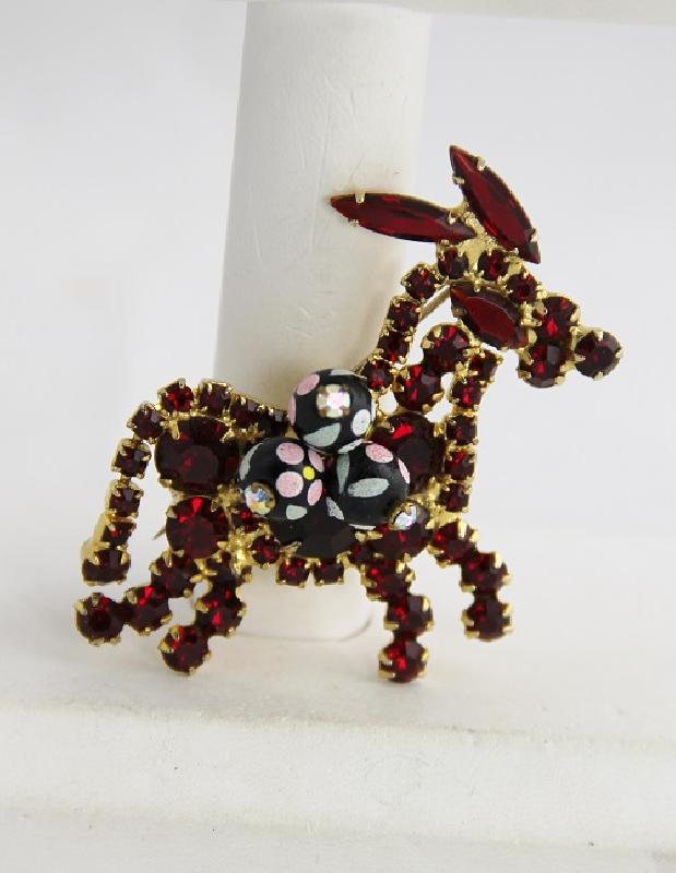 Front view of Red Navettes Brooch