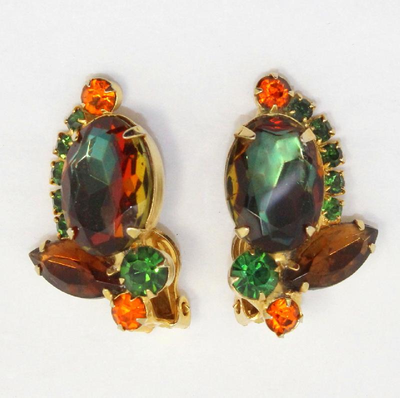 Front view of Fall Oval Multi-Color/Shaded Earrings Clip