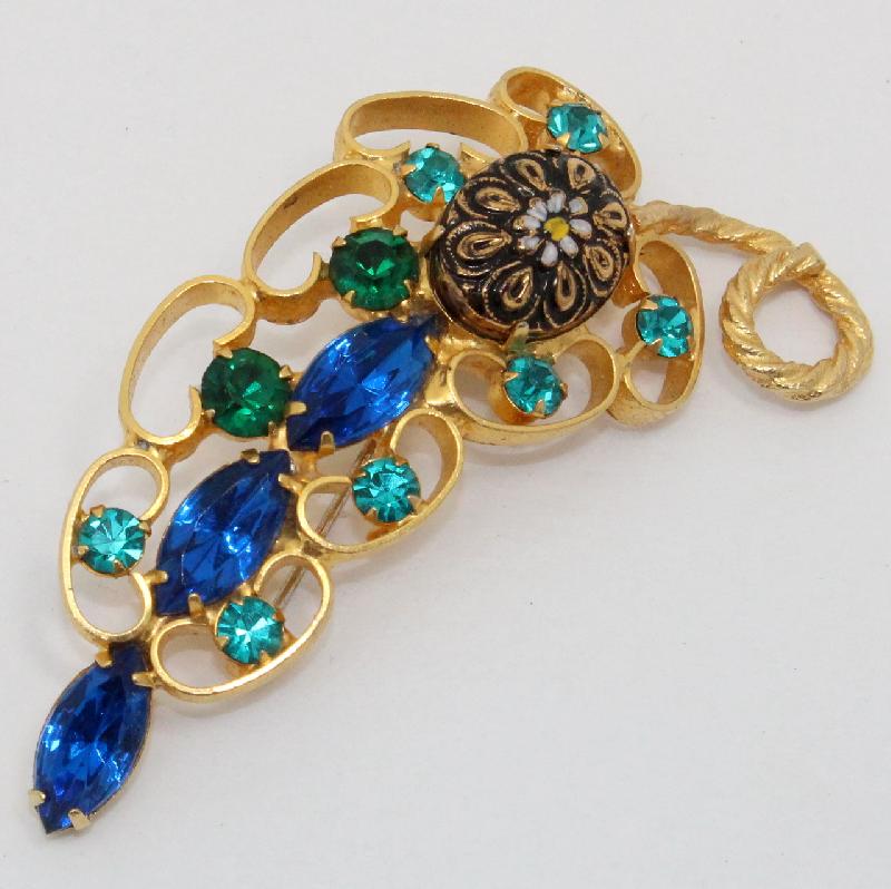 Front view of Blue Cabochons Molded/Cut Brooch