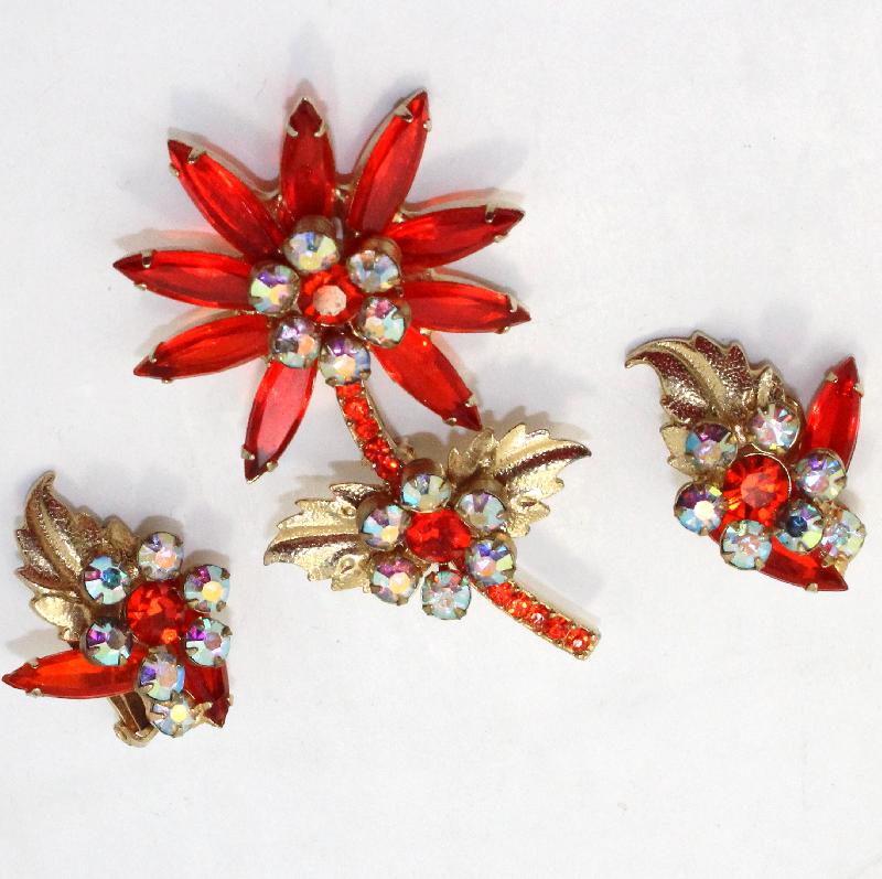 Front view of Orange Navettes Brooch