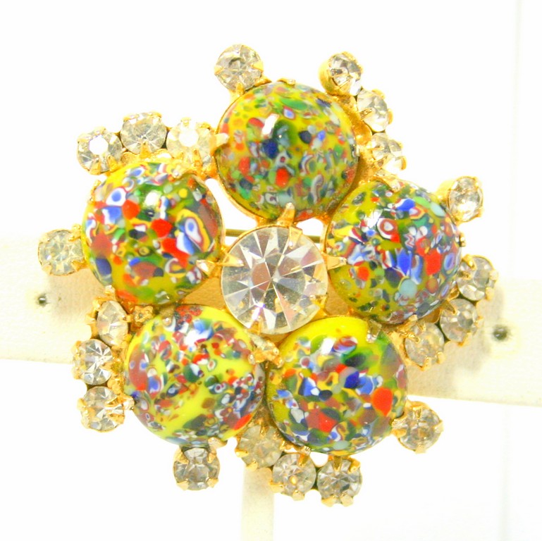 Front view of Yellow Cabochons Spotted Brooch