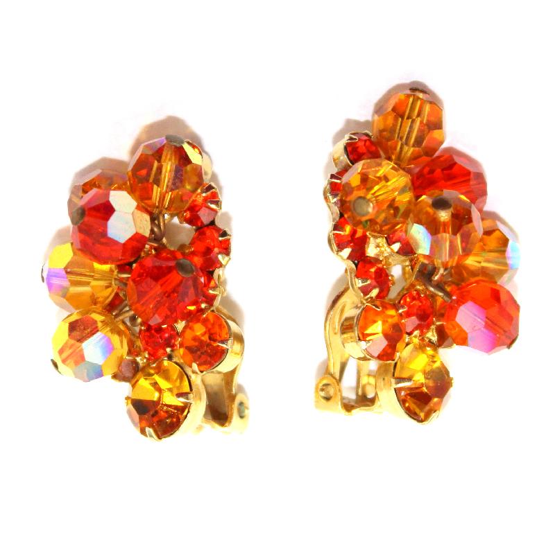 Front view of Orange Chatons Only Earrings Clip