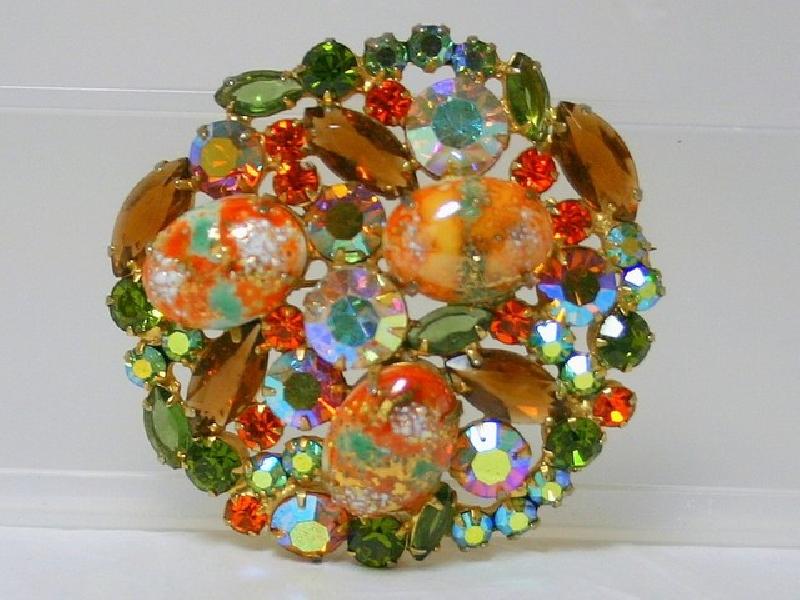 Front view of Orange Cabochons Painted (hand/Transfer) Brooch