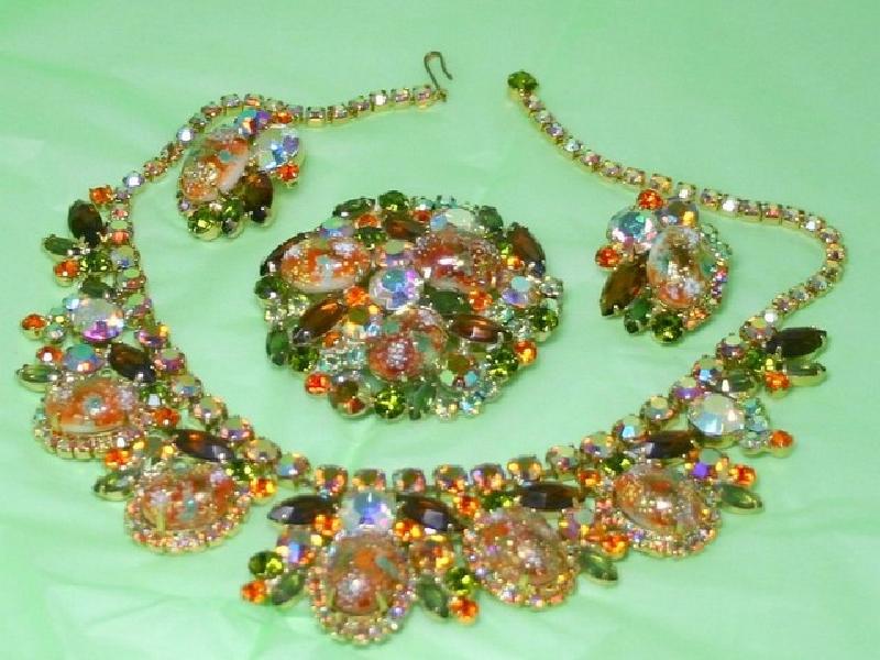 Front view of Orange Cabochons Painted (hand/Transfer) Necklace