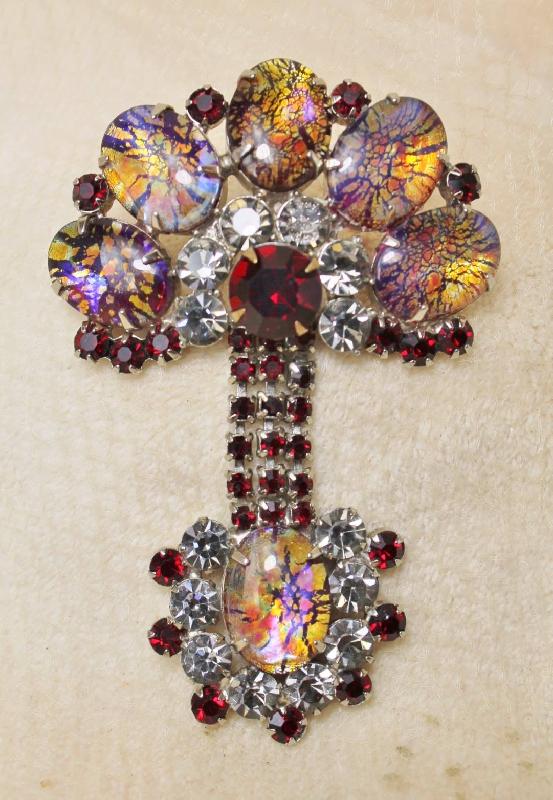 Front view of Red Cabochons Multi-Color/Shaded Brooch