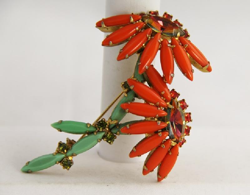 Front view of Orange Navettes Multi-Color/Shaded Brooch