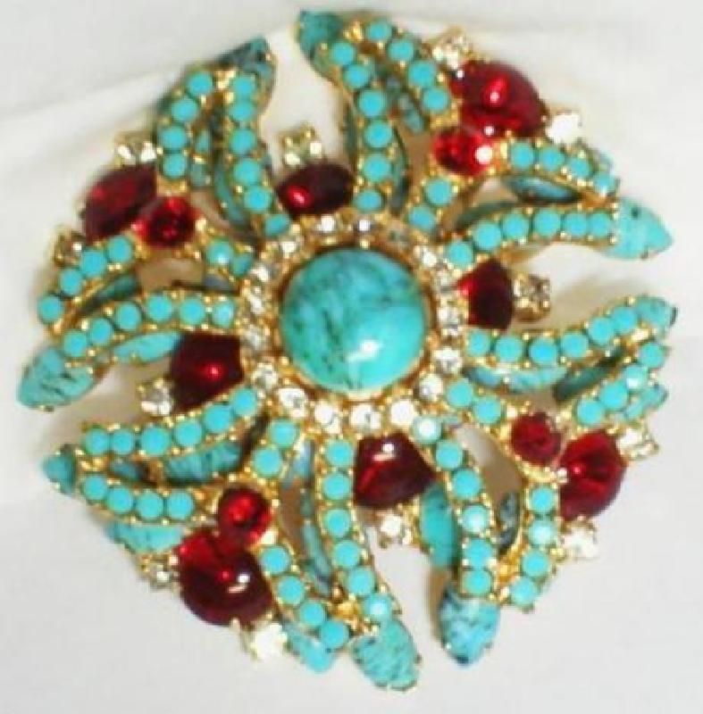 Front view of Turquoise Cabochons Brooch