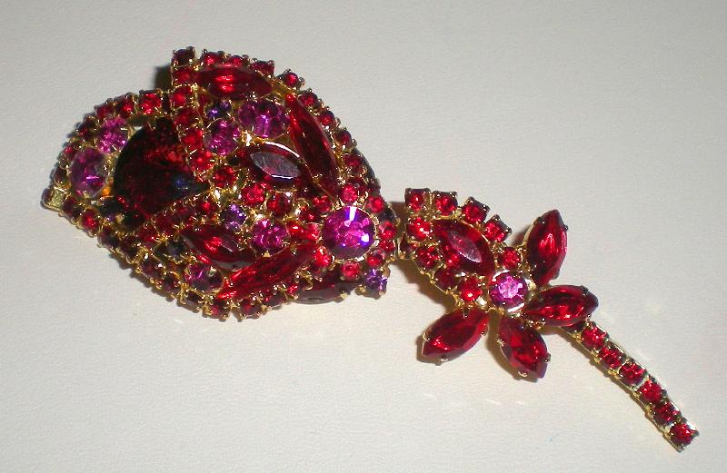 Front view of Red Navettes Rivoli/Margarita Brooch